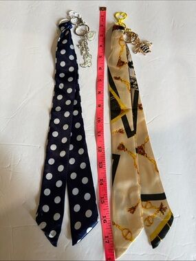 Polka Dot Navy Scarf Keychain & Cream Chain-Print Scarf Keyring Set